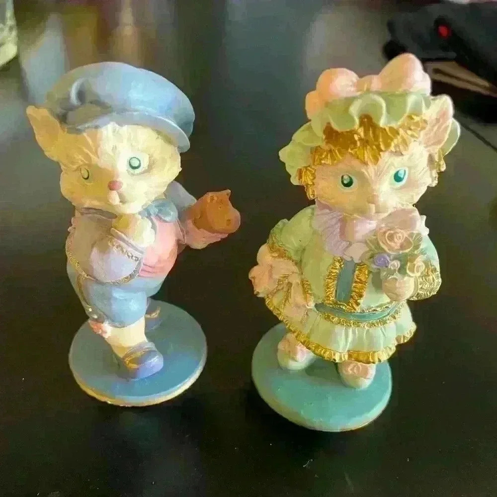Cat Figurines Anthropomorphic Feline Expressions BJ Charles and Henry Vintage